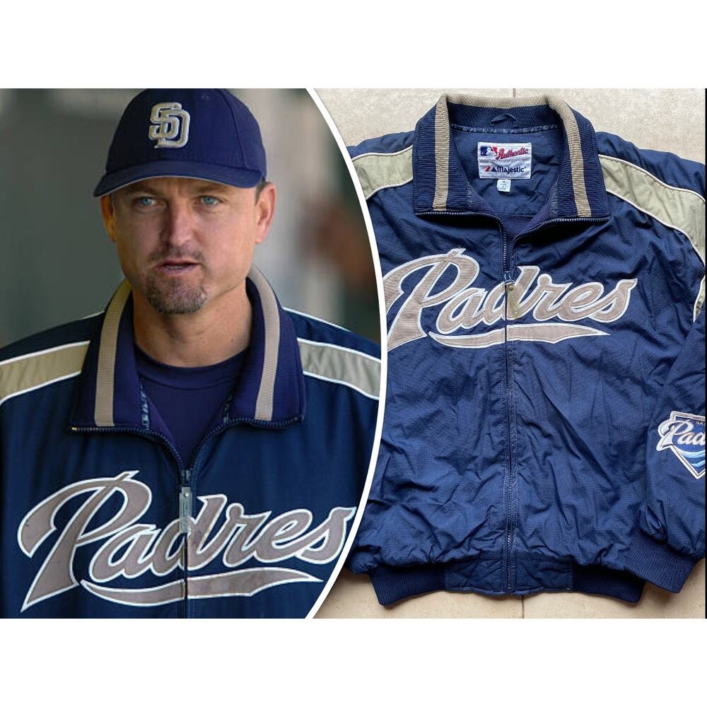 San Diego Padres 2000s MAJESTIC Dugout bomber AUTHENTIC jacket M navy MLB vtg